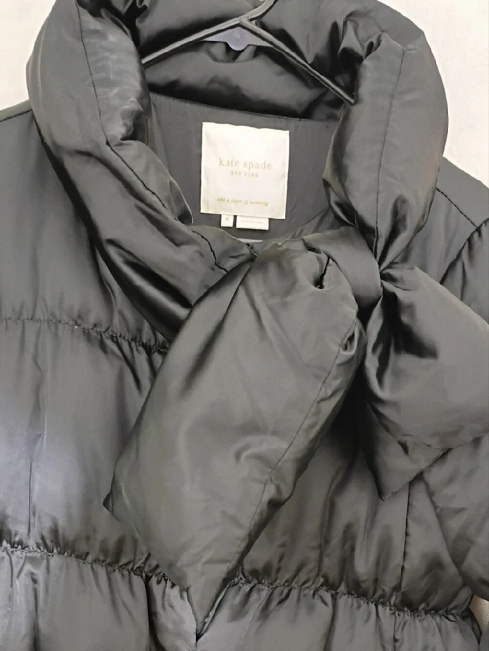 kate spade Black Quilted Puffer Coat with Bow Detail